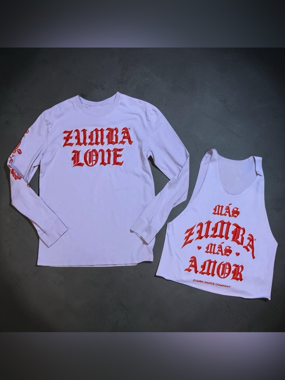 Zumba Fitness Purple Long Sleeve Tee Red 'Zumba Love' Graphic and Cut Tank XS
